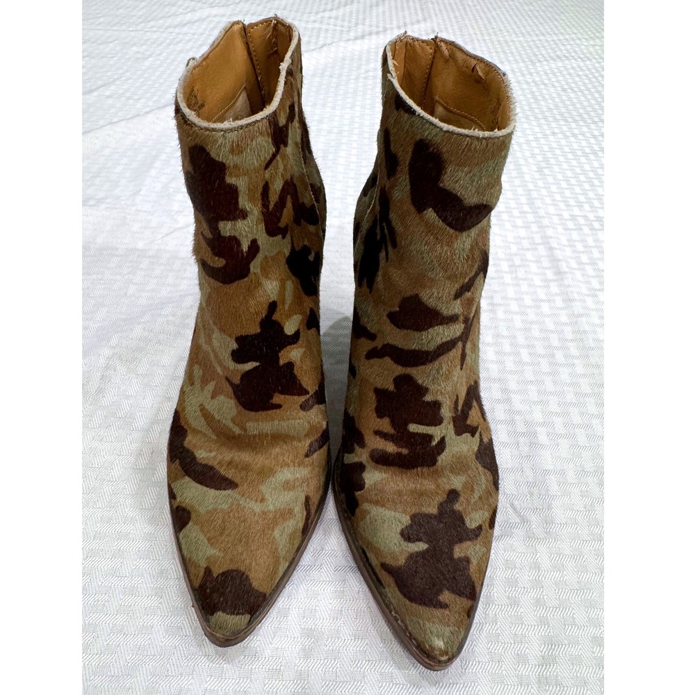 Lucky Brand Ankle Booties Womens 7.5 Green Camo Real Cow Hair Pointed Toe Zip